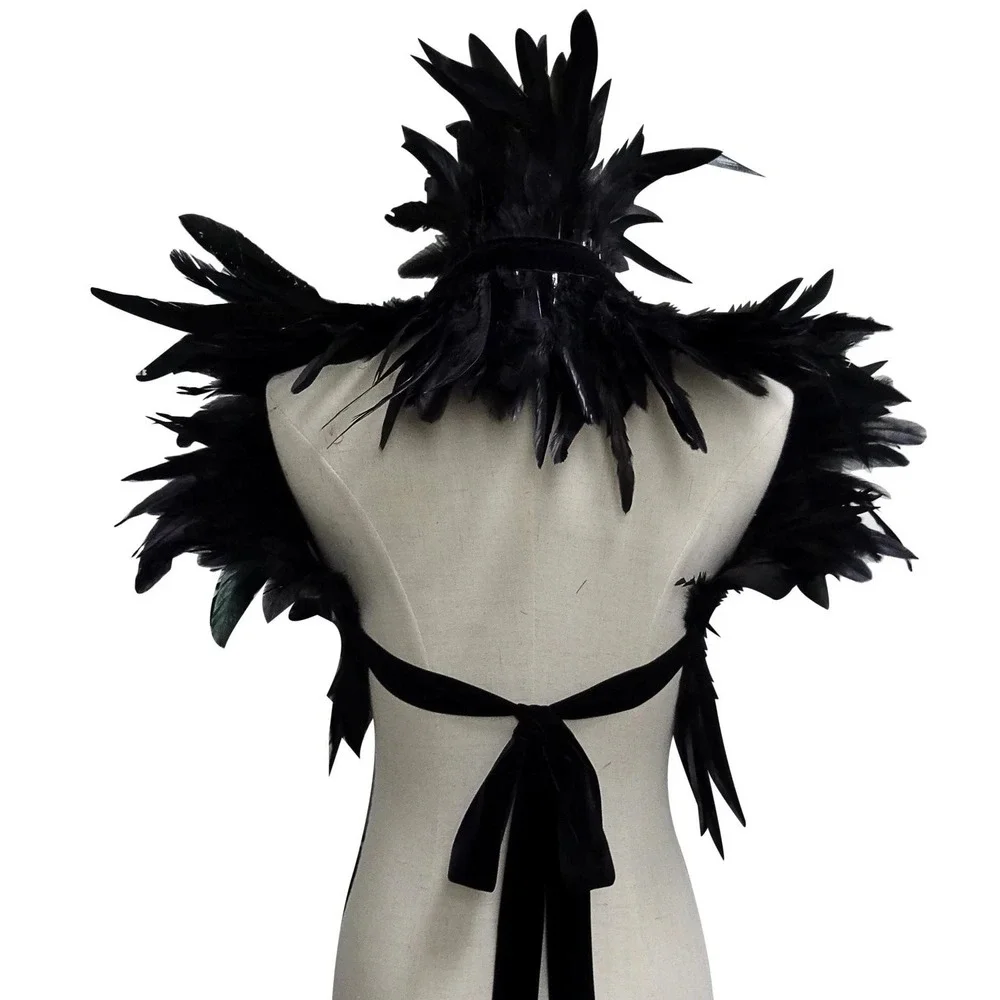 Victorian Real Natural Feather Shrug Shawl Shoulder Wrap Cape Gothic Collar